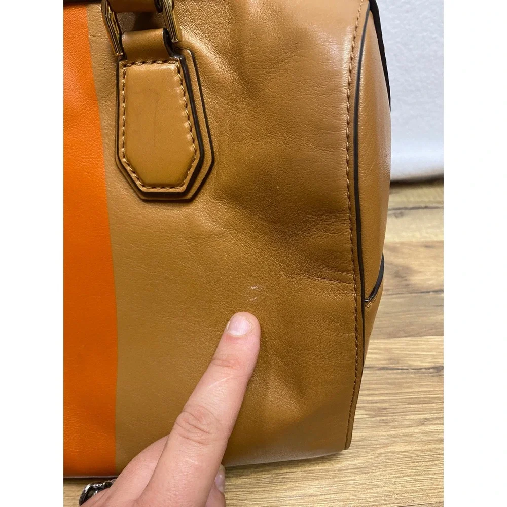 Michael Kors Leather Satchel‎ Orange Stripe Shoulder Bag Top Handle Lock